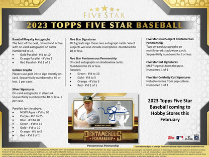 2023 Topps Five Star Baseball Hobby Box - Miraj Trading